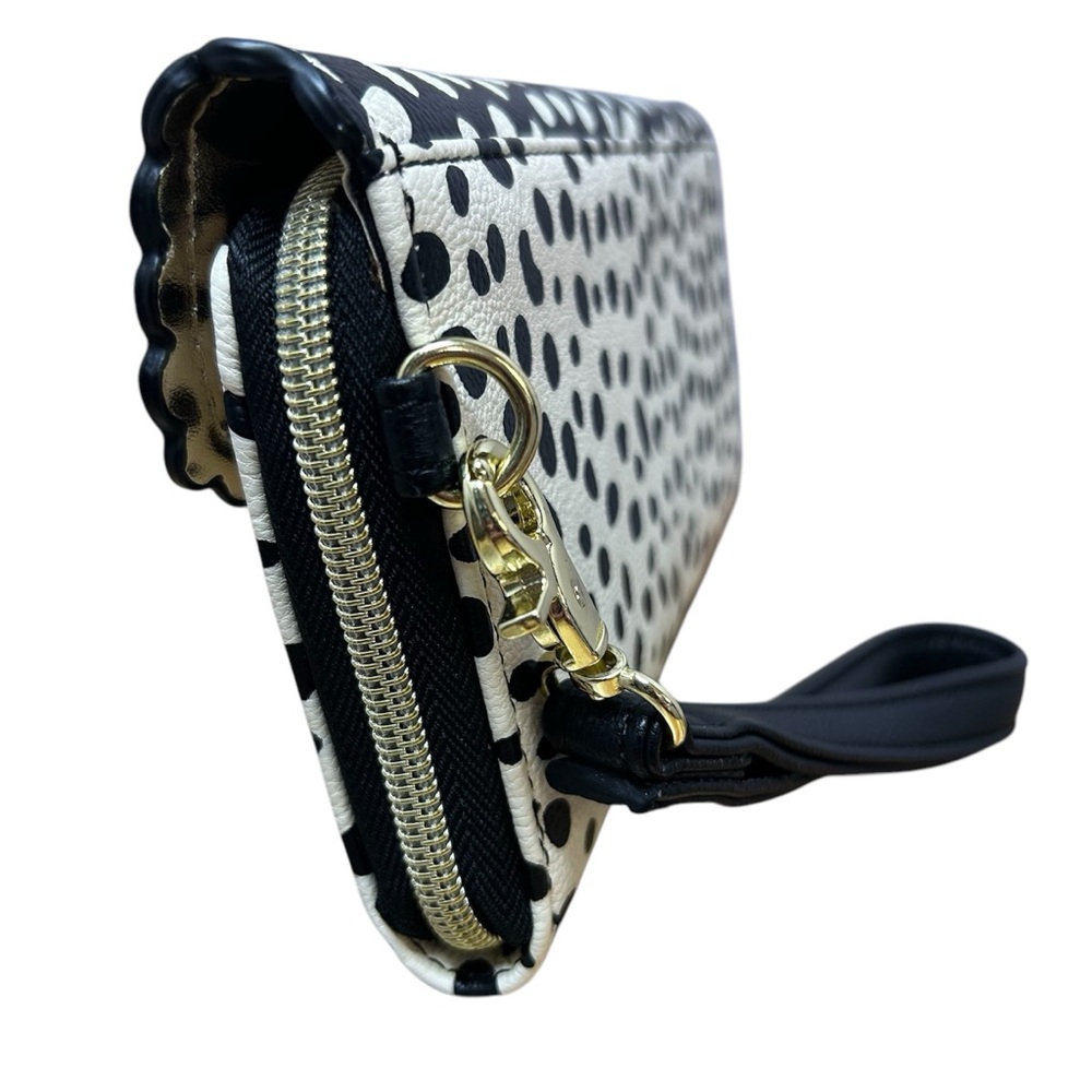 BETSEY JOHNSON clutch wristlet wallet, black white polkadot, green bow with lock - Picture 6 of 9